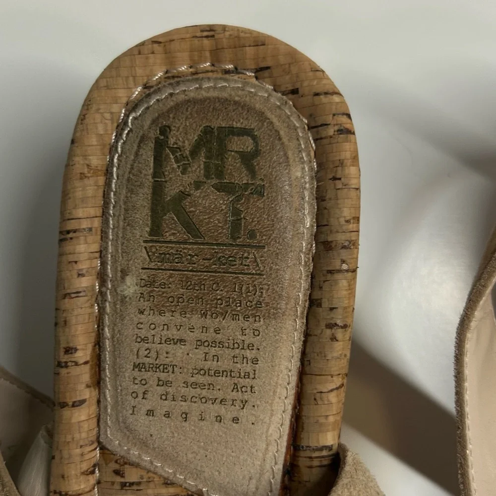 MRKT Women's Tan Suede Slingback Cork Platform Sandals in‎ Size 11